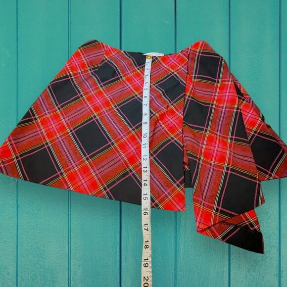 Trina Turk Red Black Plaid Tartan Fall Mini Wrap Skirt - Picture 2 of 9